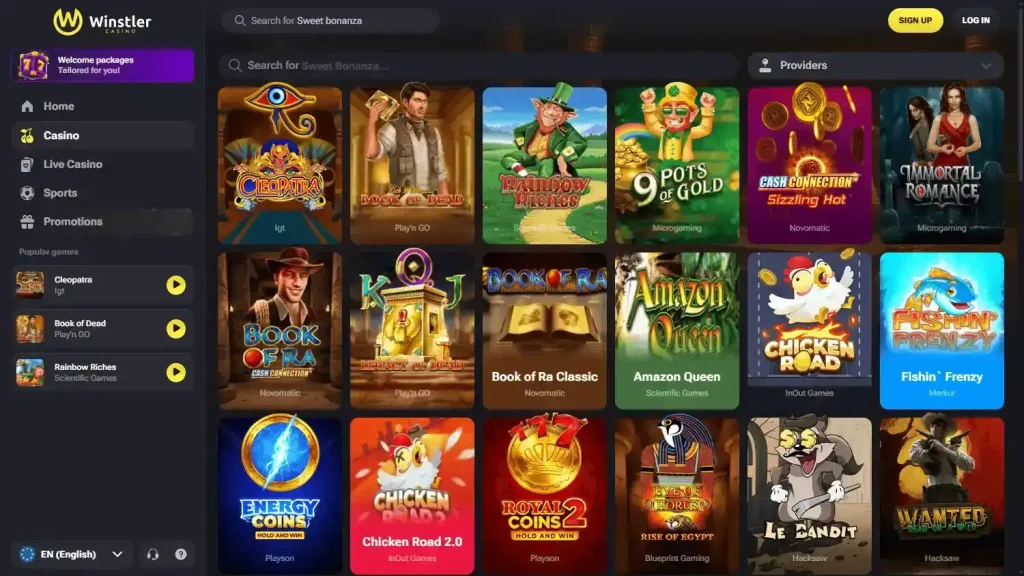 Current Winstler casino lobby showing game-category navigation