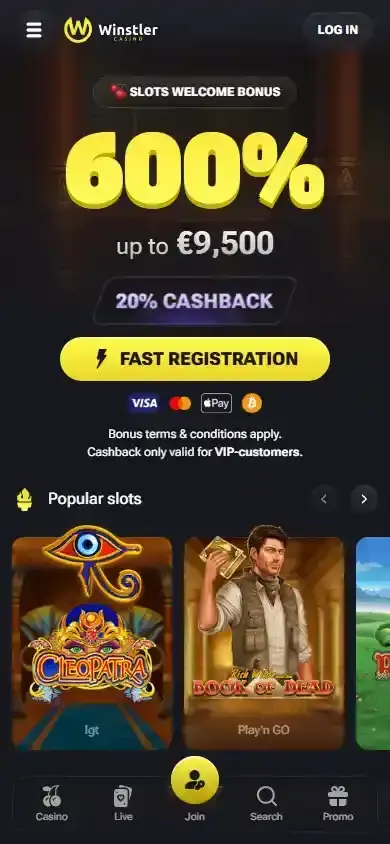 Real Winstler website displayed in a mobile browser viewport